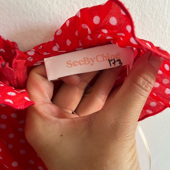 ❤️ See by Chloe Red Polka Dot Ruffled Halter Neck Dress ❤️ - Picture 5 of 5